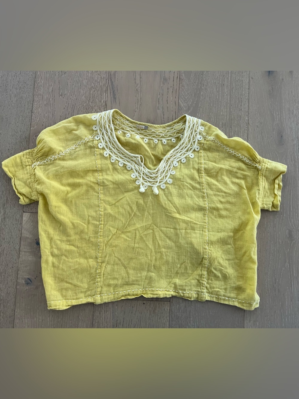 Matta Yellow Embroidered Boho Cotton Top XS